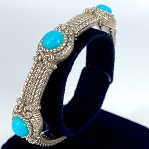 Judith Ripka turquoise three stone hinged bracelet